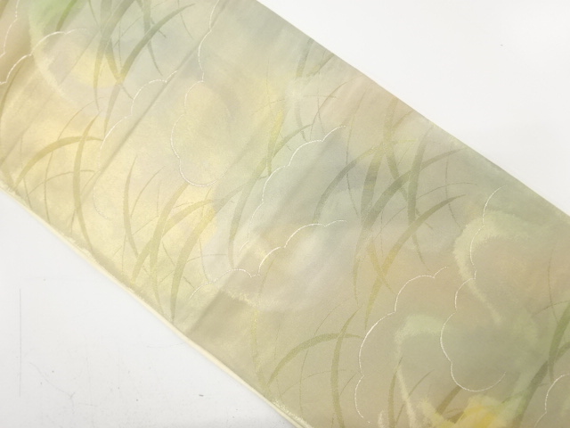 JAPANESE KIMONO / ANTIQUE FUKURO OBI / SILK / WOVEN CLOUD & GRASS